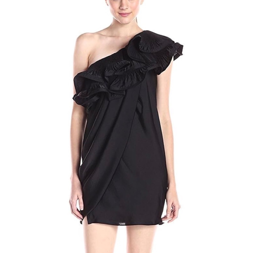 BCBGMax Azria Women's One- Shoulder Ruffle Dress, Black
